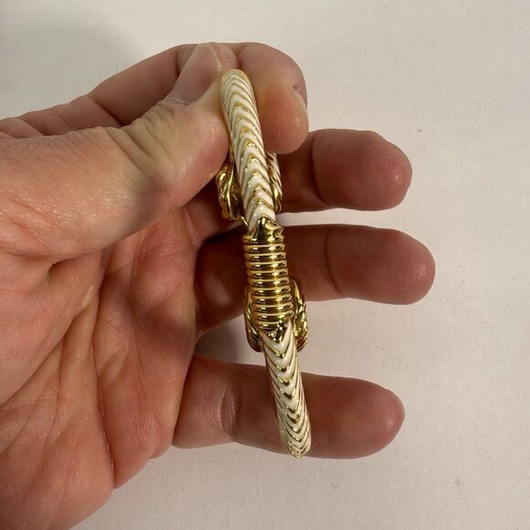 Kenneth Jay Lane, Enamel White Red Jeweled Double Ram Head Bracelet - Picture 5 of 16